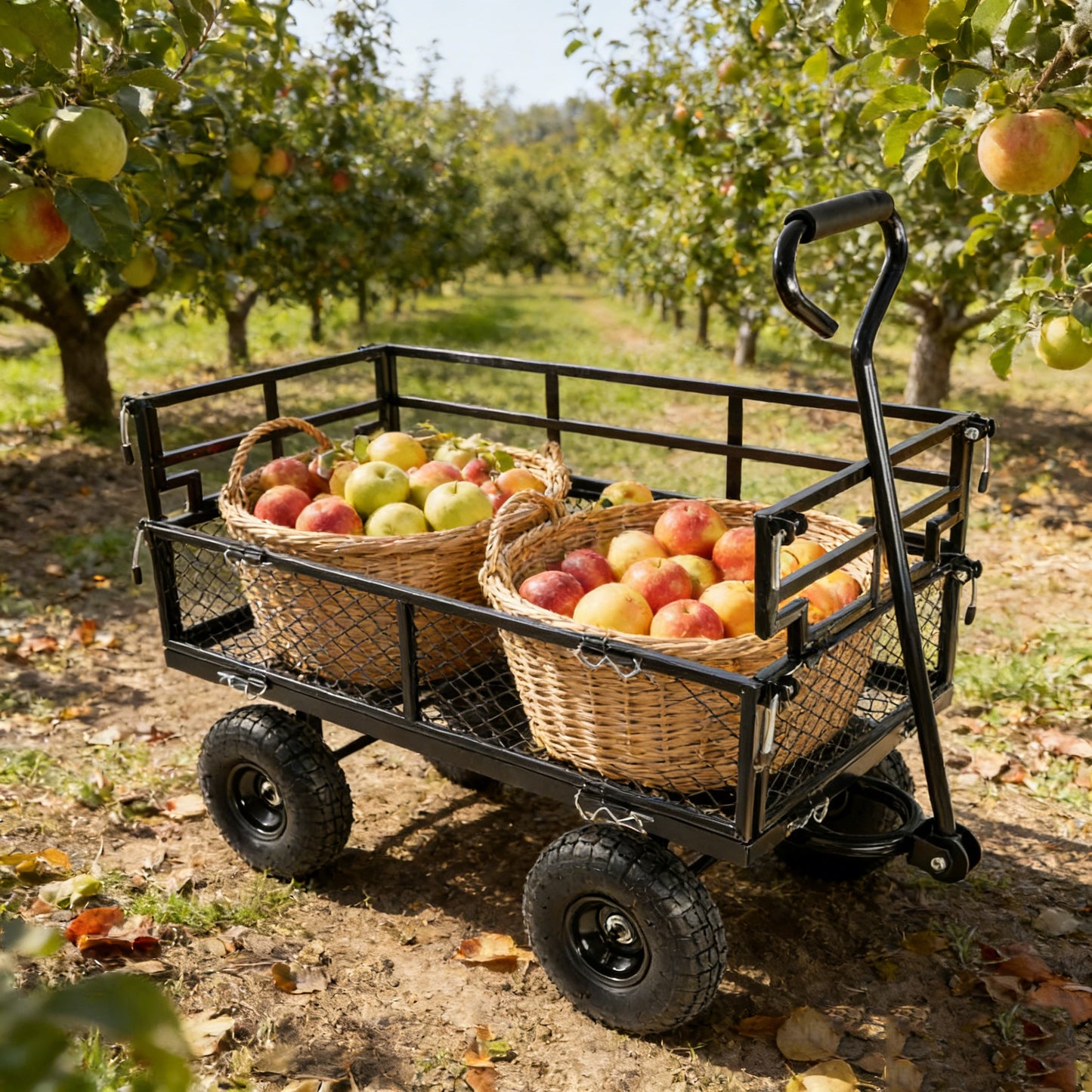 Black Double Fence Utility Cart Wagon Garden Trucks Make It Easier To