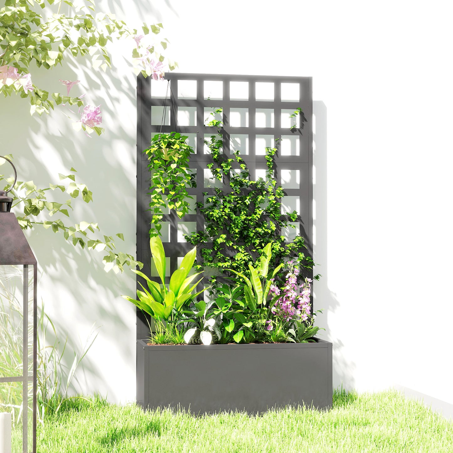 Galvanized Raised Garden Bed with Trellis - Vegetable and Climbing Plant Planter, 24x9x44.5 inches, Gray