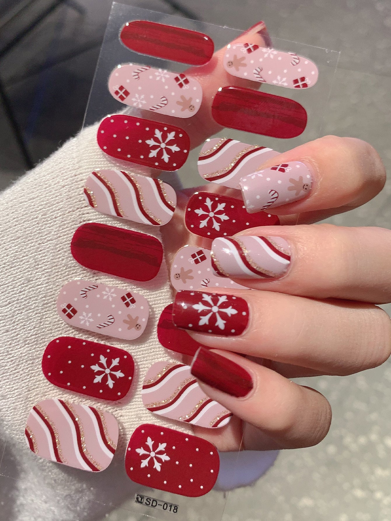 Christmas Nail Stickers Set - Holiday Checkerboard Star Candy Designs for Manicure