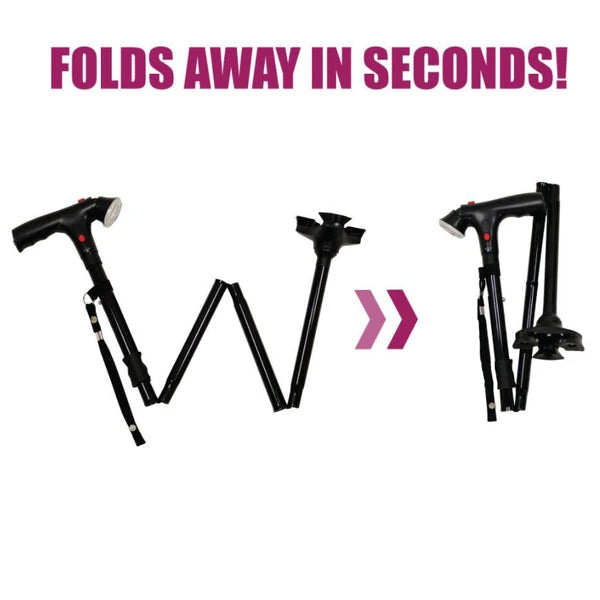 Collapsible Adjustable Height Walking Cane with LED Light & Alarm