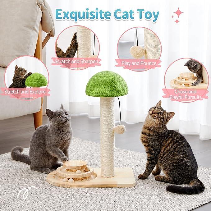 Cat Scratching Post with Sisal Rope and Interactive Track Ball - Wooden 20"