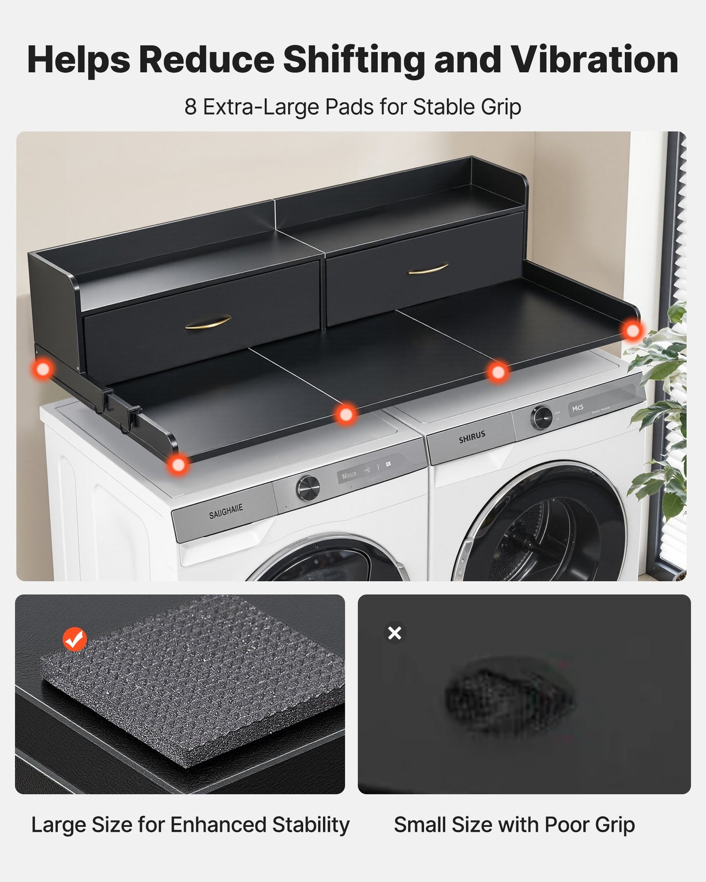 Wooden Washer Dryer Countertop with Shelf, 54x27.5 in - Black Laundry Storage