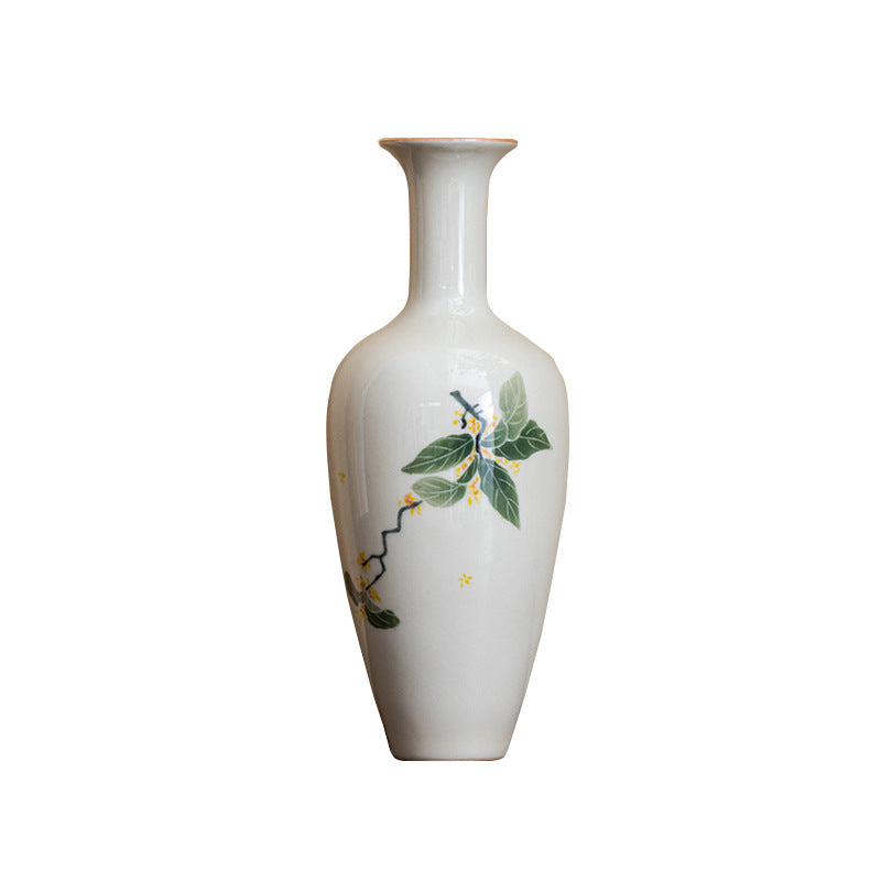 Ceramic Table Flower Ornament with Hydroponic Design - Porcelain Vase, Beauty Osmanthus