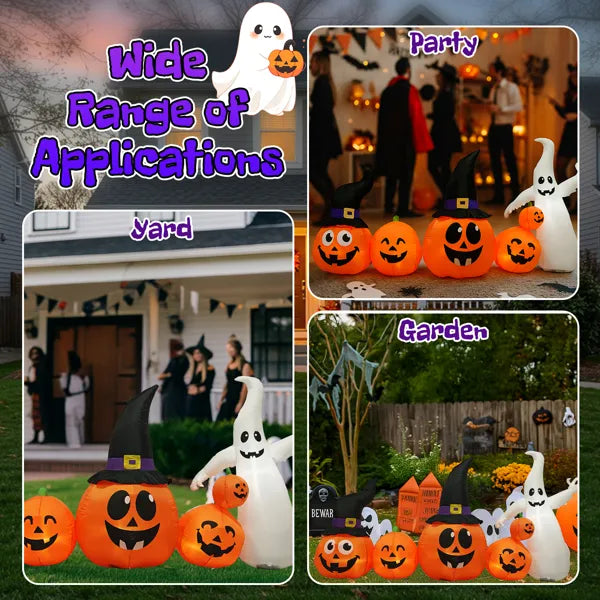 8FT Halloween Inflatable Pumpkin Ghost Decoration with LED Lights
