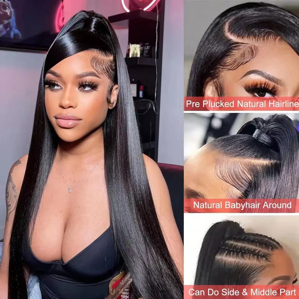 Long Straight Synthetic Wig for Women - High-Temperature Fiber, Black