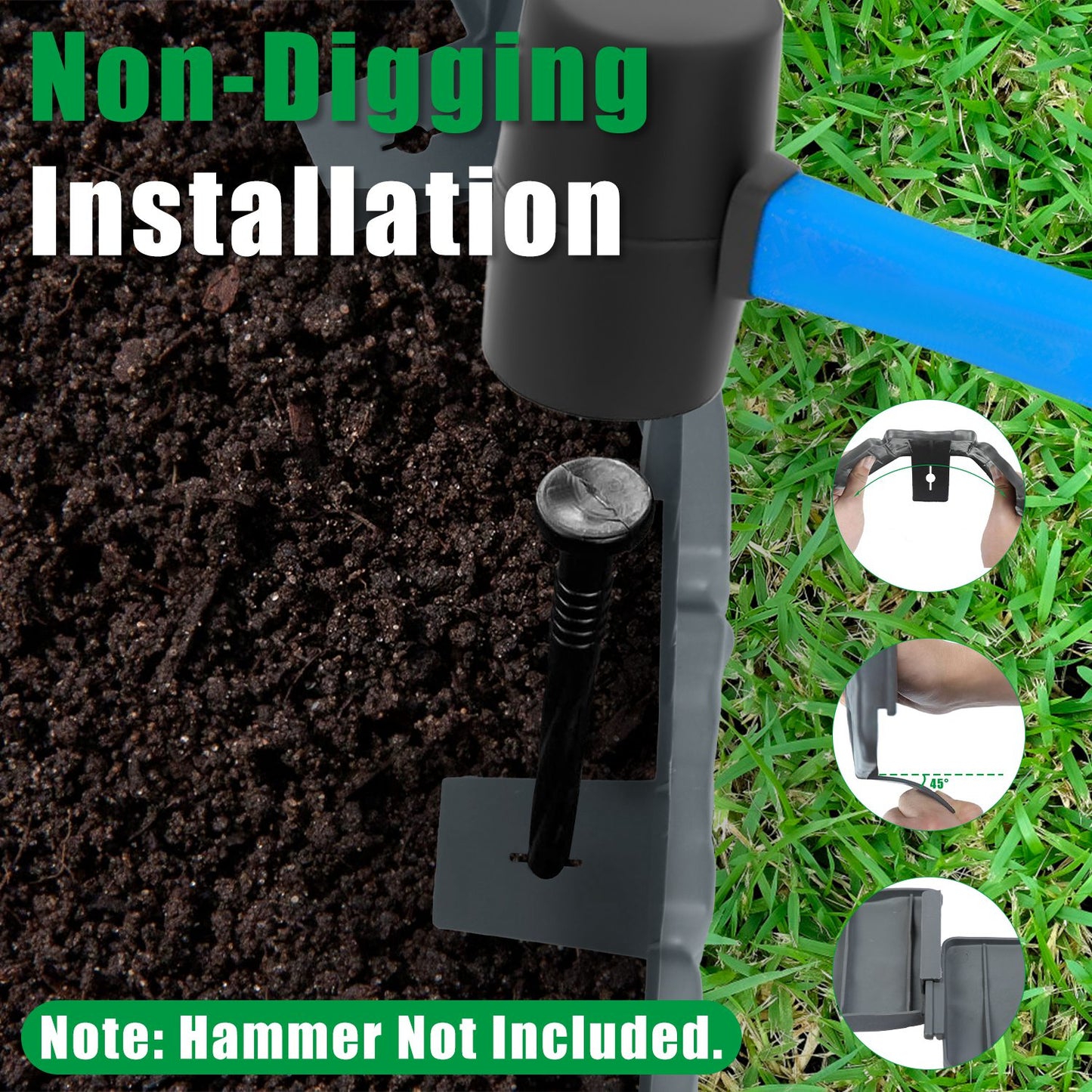 16ft Plastic Garden Edging Kit with 20 Interlocking Borders and Spikes - Flexible Lawn & Flower Bed Border