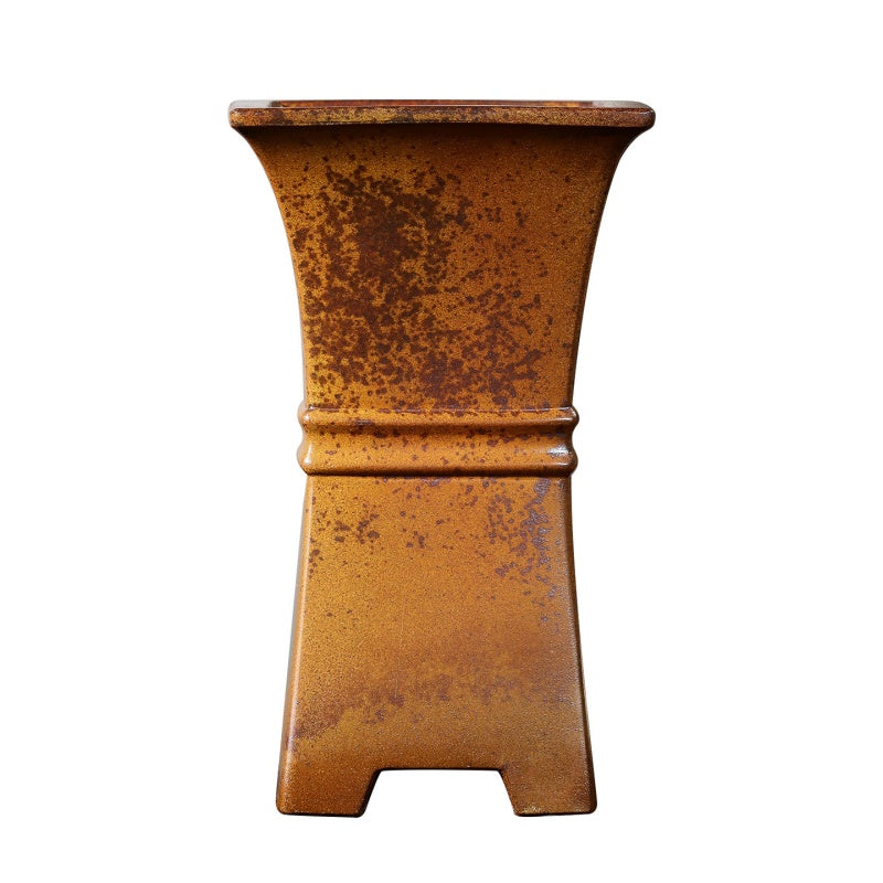 Wood-Fired Square Clay Orchid Pot with Waist Girdle - Home Garden Decor