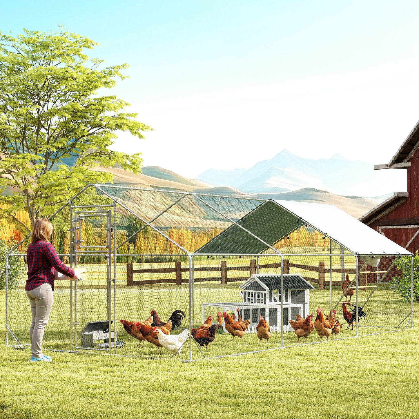 Wooden Chicken Coop with Run for 1-2 Chickens - Outdoor Pet House
