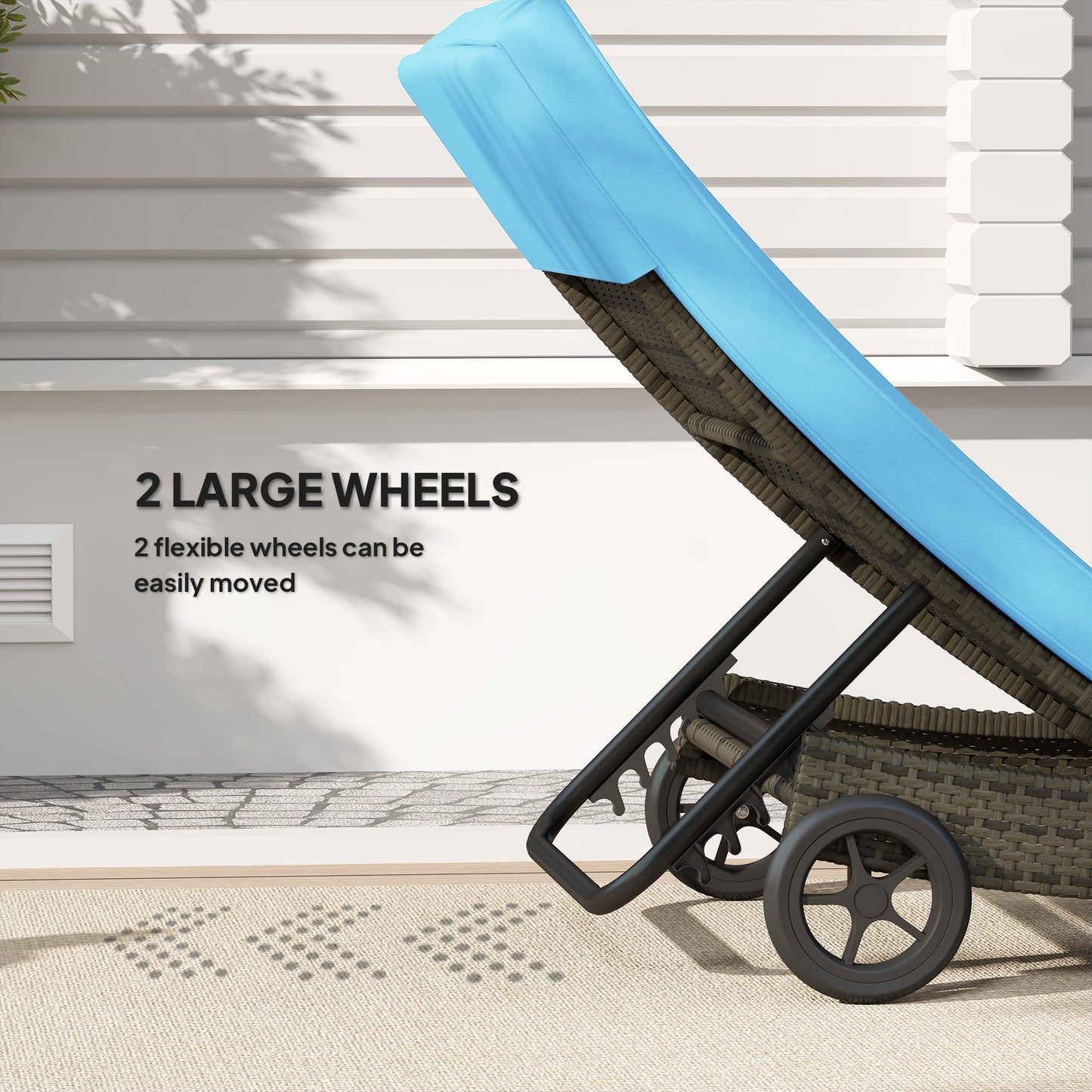 Outdoor PE Rattan Chaise Lounge Chair with Adjustable Backrest - Sky Blue