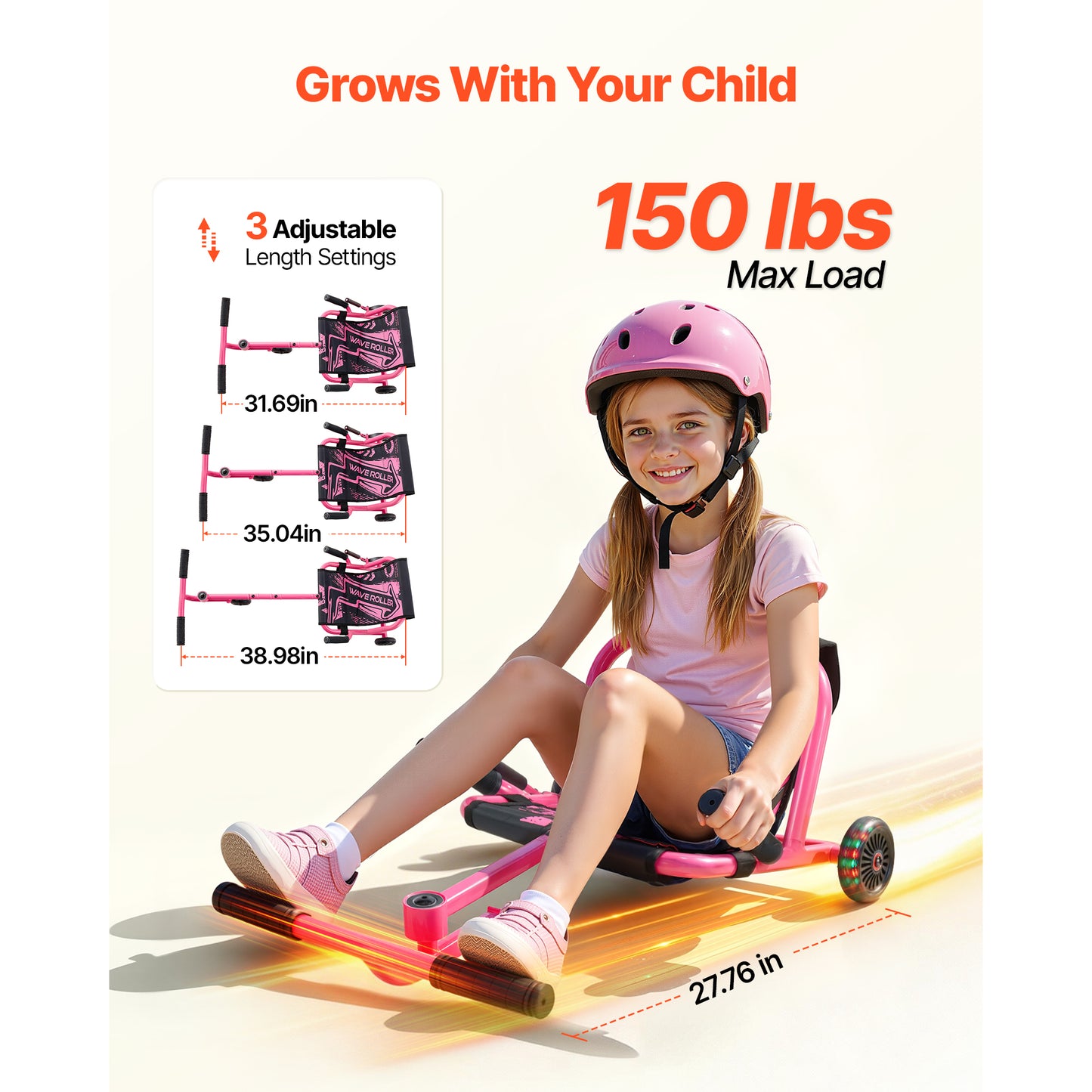 Pink Ride-On Scooter for Kids 150 Lb Capacity Indoor & Outdoor Toy