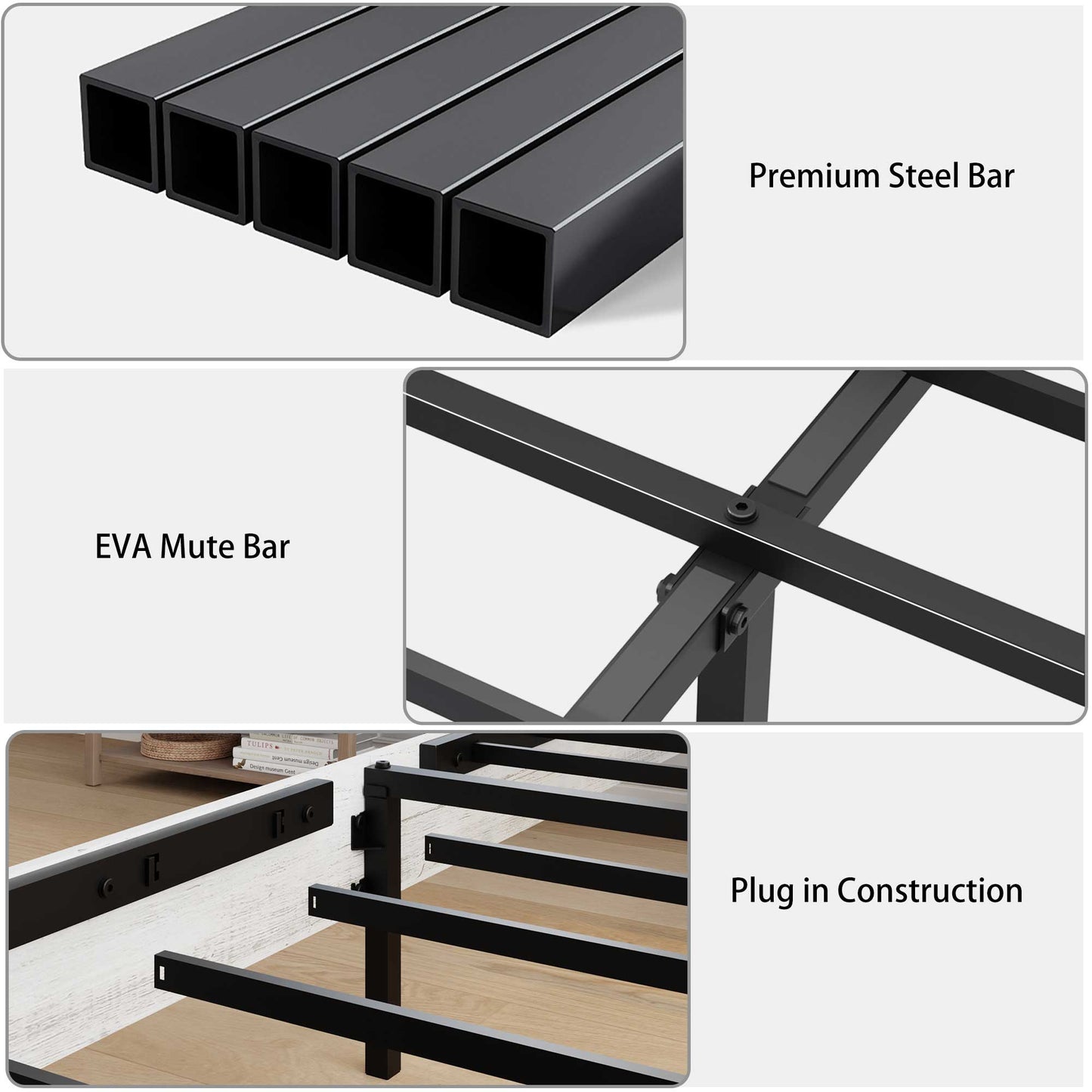 Full Floating Bed Frame with LED Light, Charger & Hidden Storage