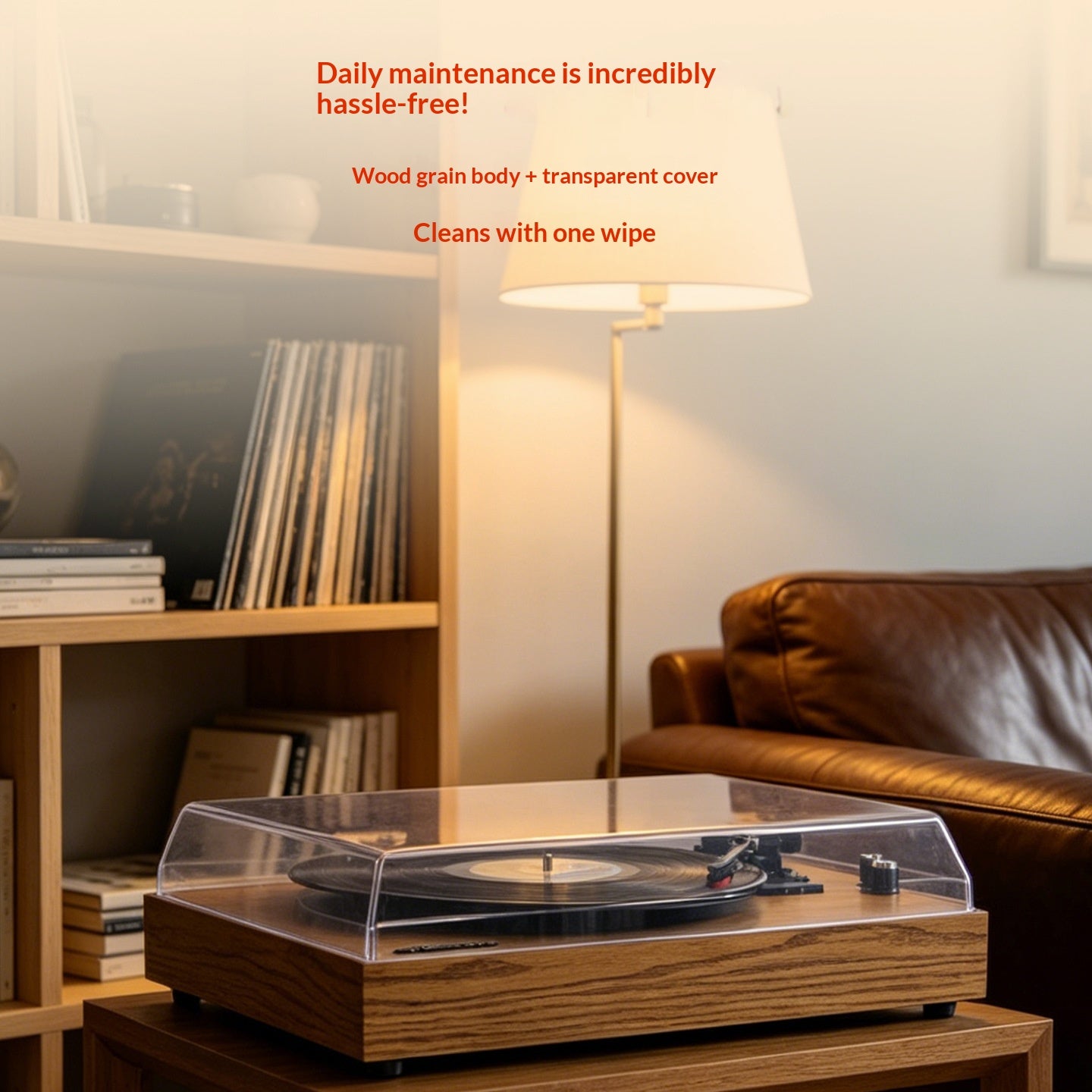 Vinyl Record Player with Bluetooth & Dual Speakers - Desktop Acrylic Dust Cover