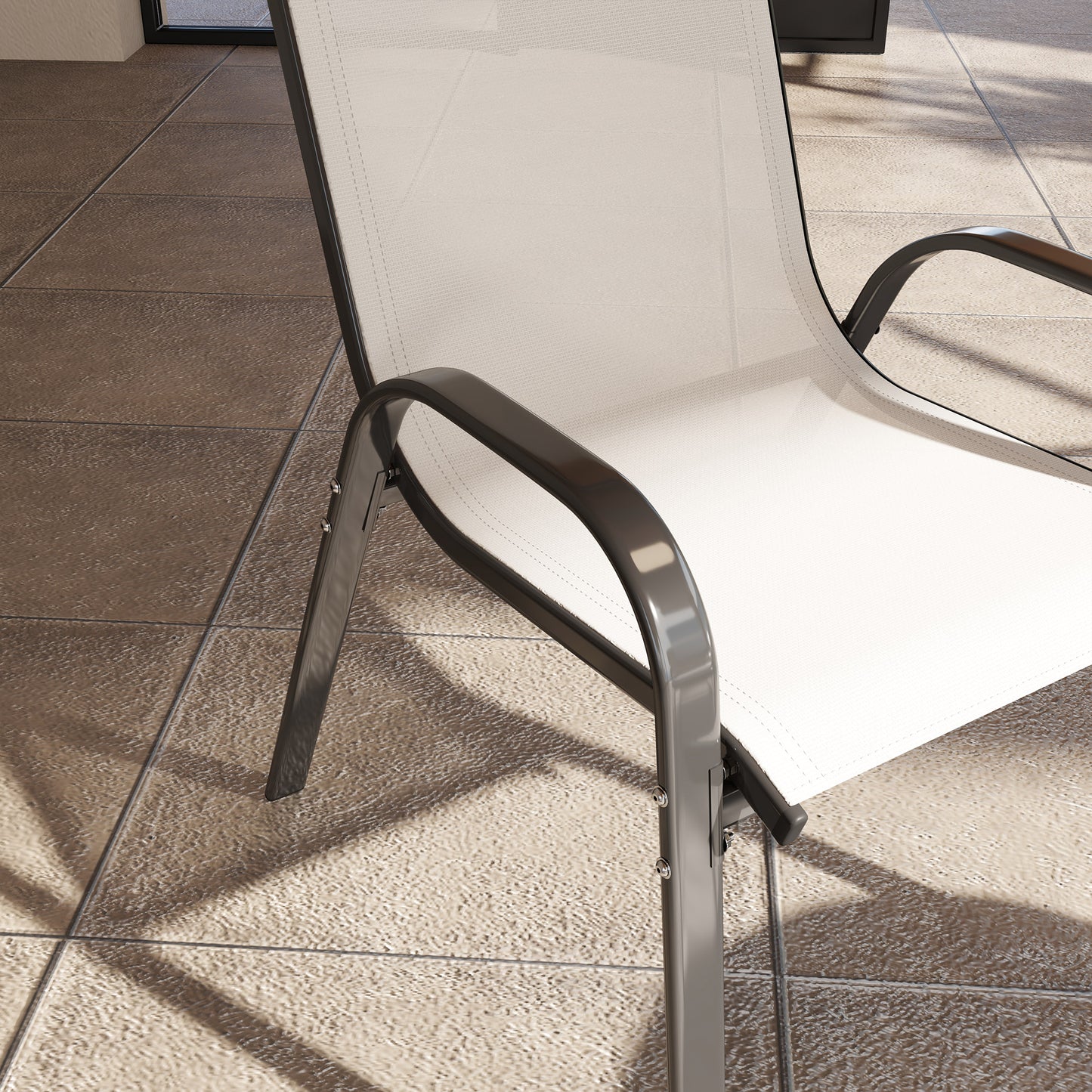 Set of 4 Stackable Outdoor Dining Chairs - Beige Mesh Seats