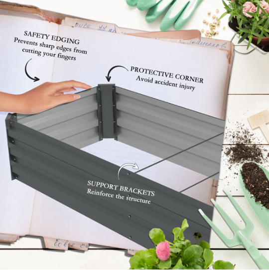 Raised Garden Bed - Dark Gray Galvanized Steel Planter