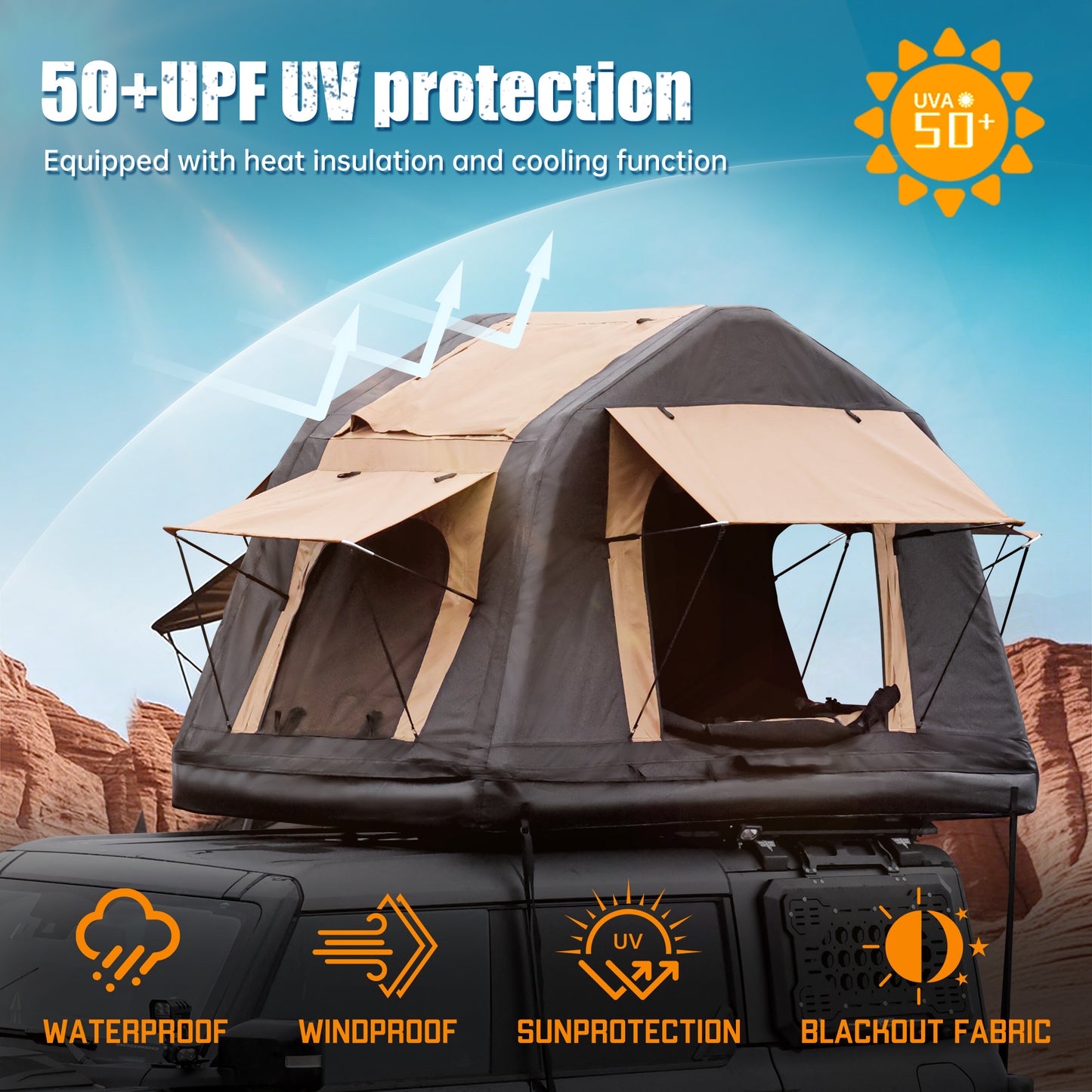 Amphibious Inflatable Roof Top Tent for SUVs & Trucks - Khaki/Black
