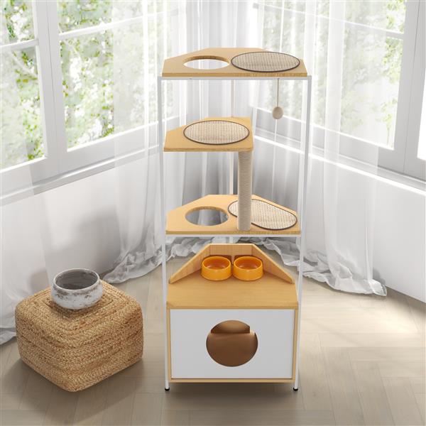 Corner Cat Tower - Multi-Level Cat Tree & Condo for Small Spaces - White