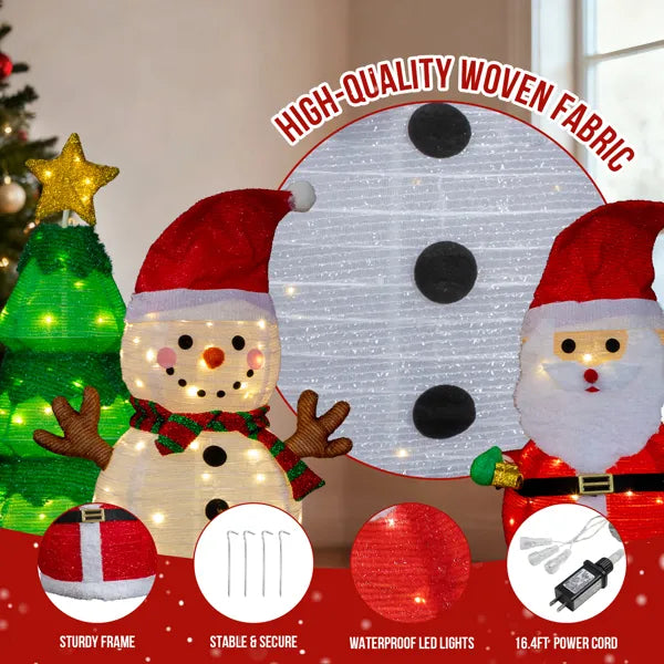 Lighted Santa, Snowman & Christmas Tree Decorations Set - 150 LED