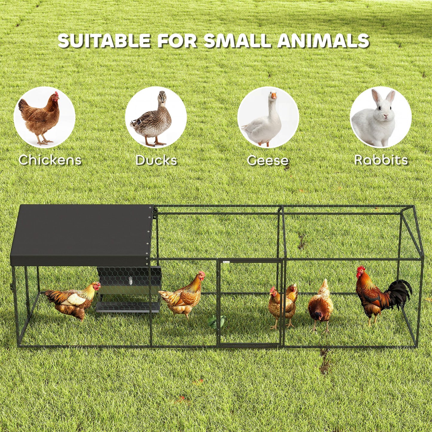 Large Metal Chicken Coop with Waterproof Cover for Poultry and Rabbits, Outdoor Cage