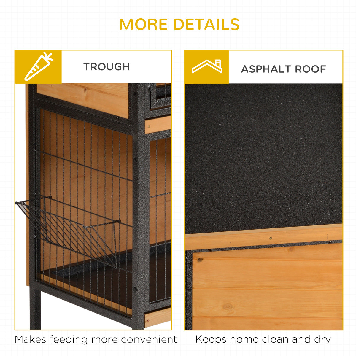 Large Wooden Rabbit Hutch 48 Inch Two-Story Pet House with Ramp & Waterproof Roof