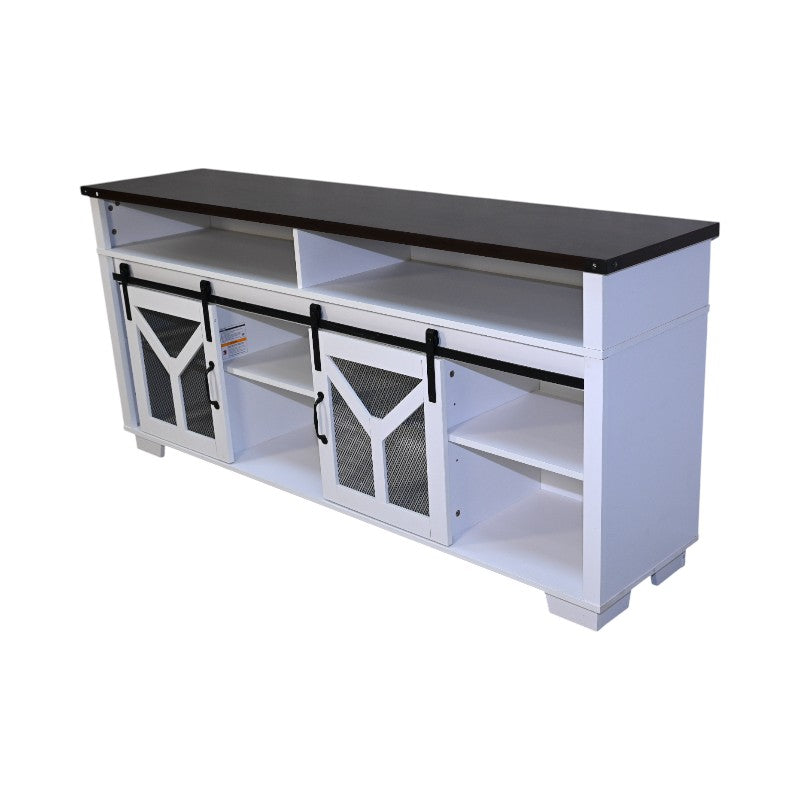 65.3-Inch TV Stand with LED Light Strips and Barn Door - White & Black Walnut