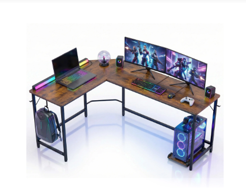 L-Shaped Home Office Desk - Brown, Space-Saving Design