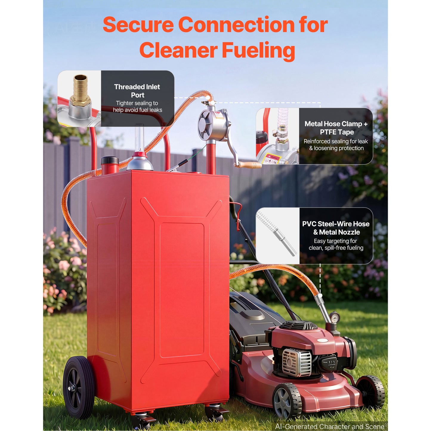 30 Gallon Fuel Gas Caddy with Manual Pump & Wheels - Portable Gasoline Diesel Tank