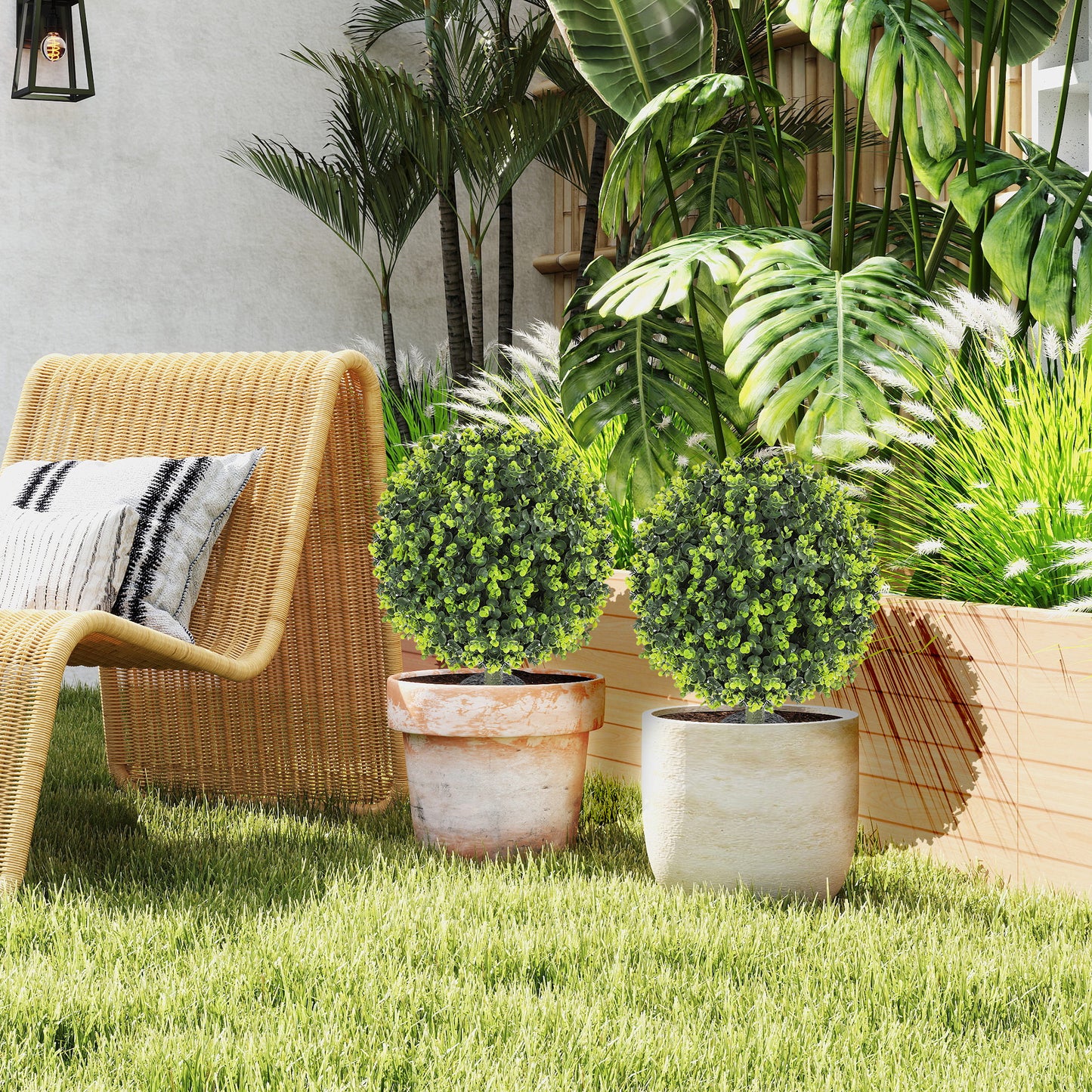 2-Pack Eucalyptus Topiary Balls - UV Resistant Faux Greenery