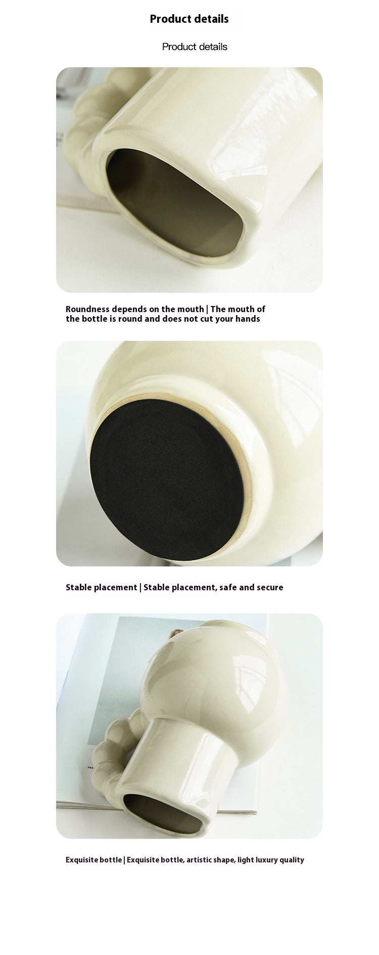 French Ceramic Vase Set - Cream, Black, and Beige Decorative Flowers & Tulips