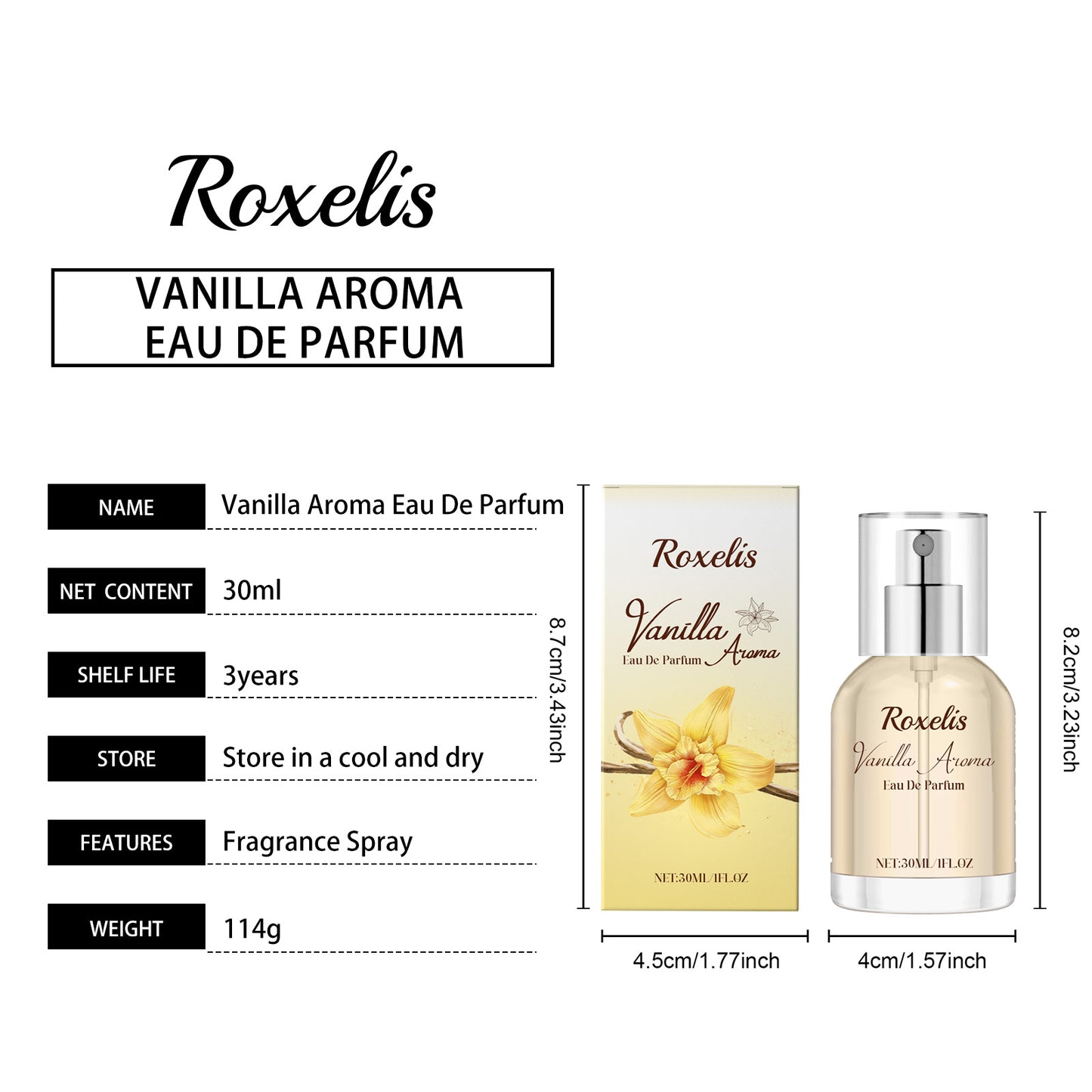 Vanilla Eau De Parfum for Women - Warm Vanilla Caramel & Musk Scent, 30ml