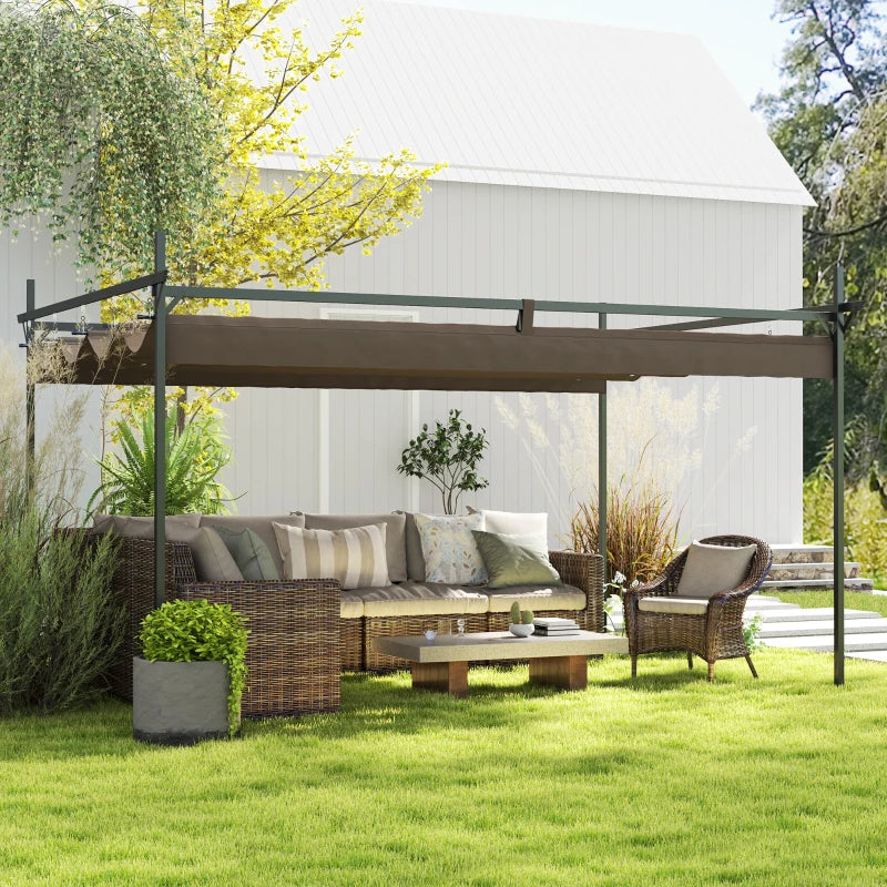 Metal Retractable Pergola Canopy for Garden Patio Backyard Brown