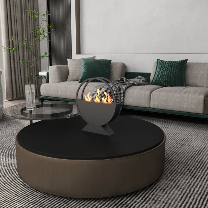 Black Round Bioethanol Fireplace - 13.7 x 15.7 Inch, Smokeless