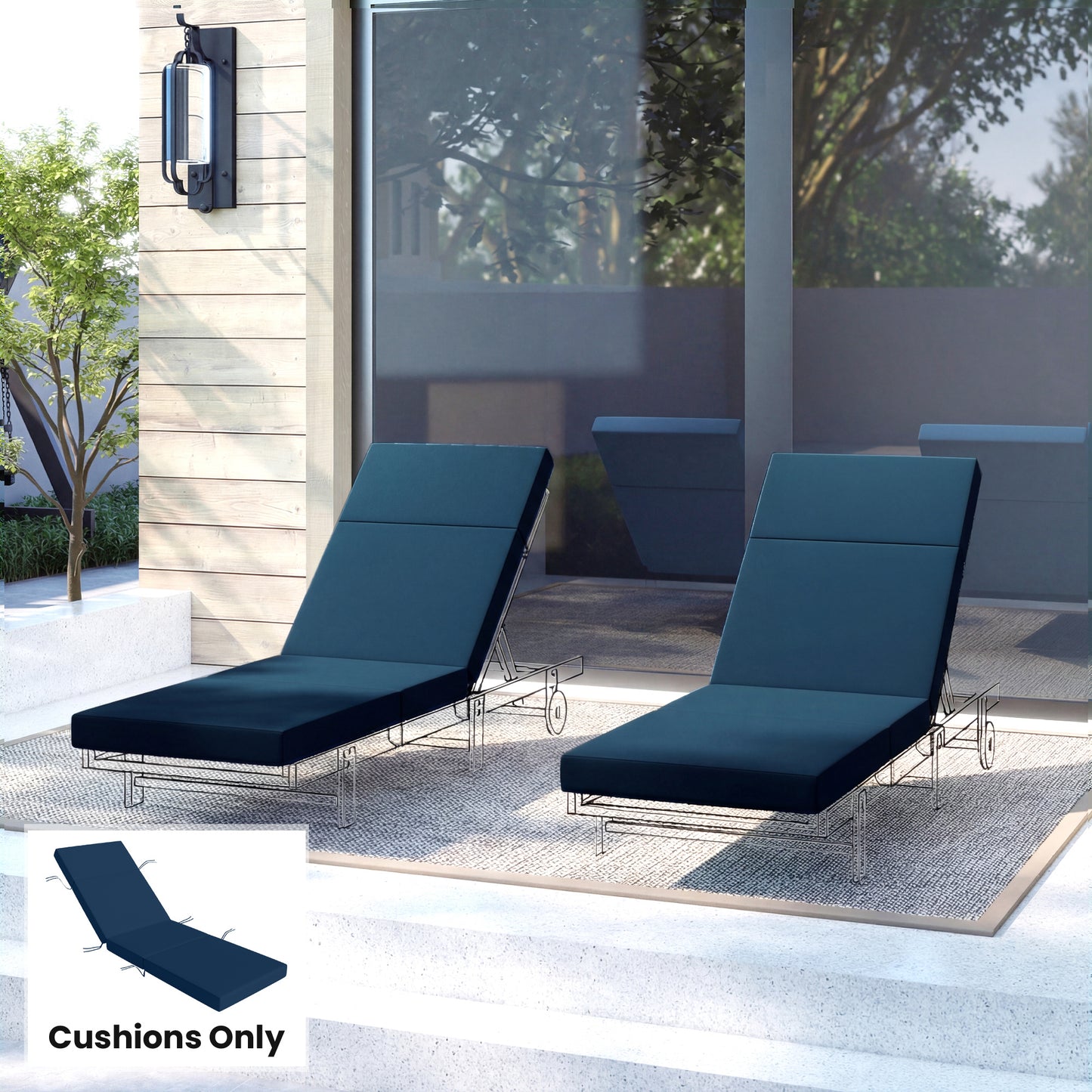 Outdoor Lounge Chair Cushion - 4" Thick, Navy Blue, 26" x 80"