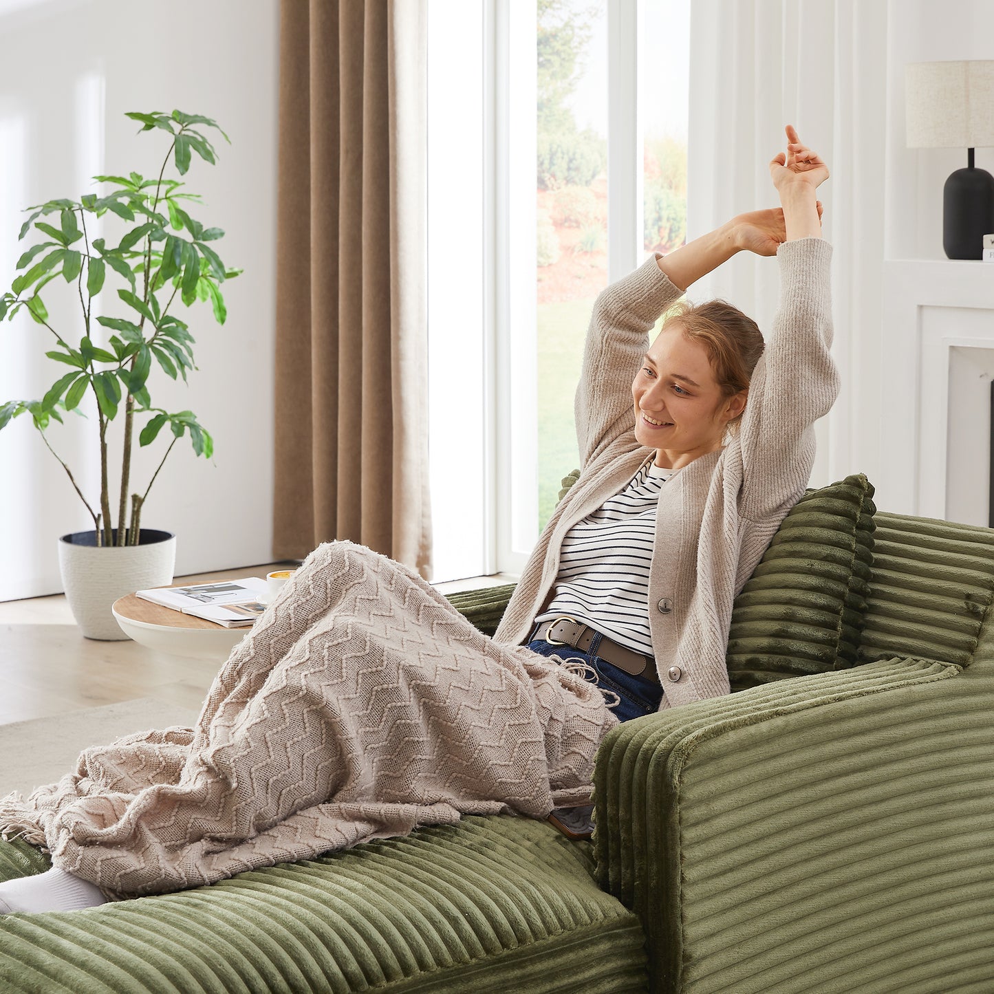 Indoor Single Chaise Sofa, Modern Corduroy Upholstery, No Assembly