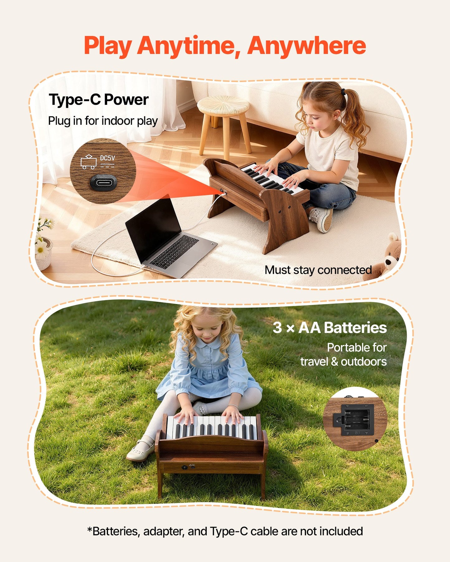 Kids Wooden Piano Keyboard - 25 Keys Digital Musical Instrument for Toddlers