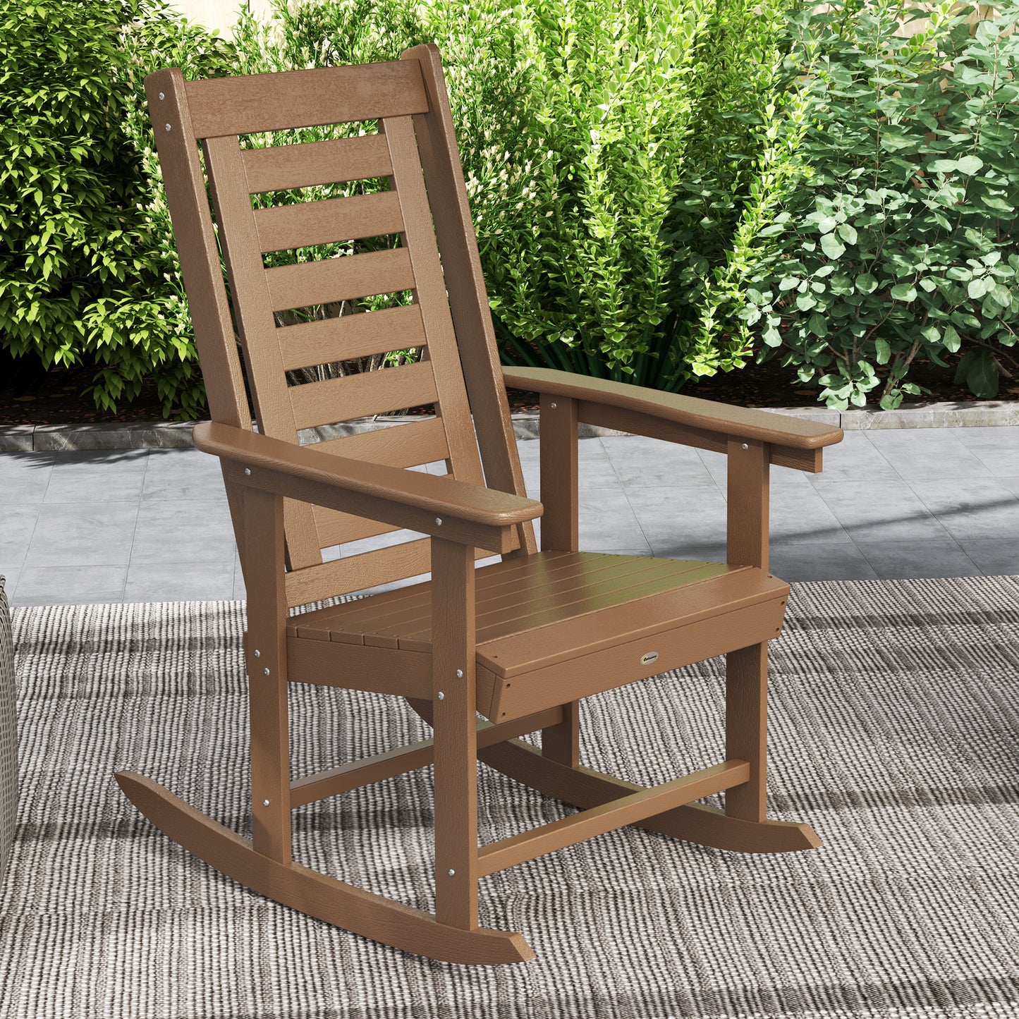 Set of 2 Outdoor Rocking Chairs - HDPE Patio Rockers, Brown