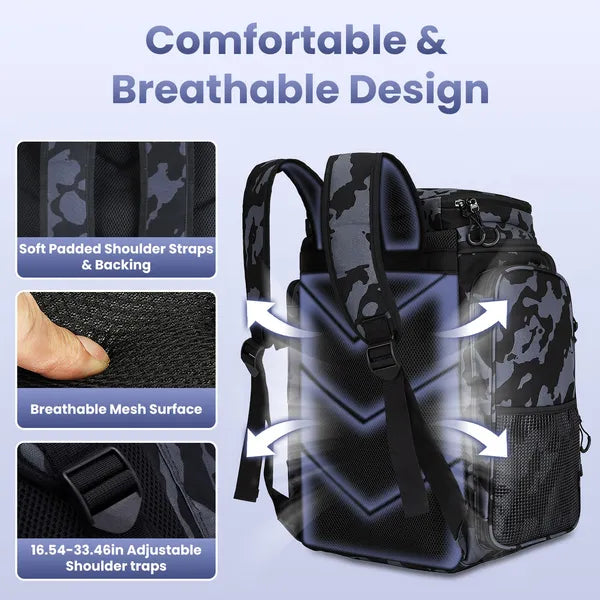42L Fishing Backpack - Large Capacity Tackle Storage Bag with Rod Holders