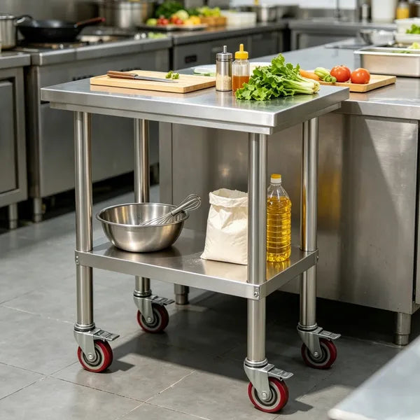 Sleek - 1 X Metal Work Table With Adjustable Height And Shelf For