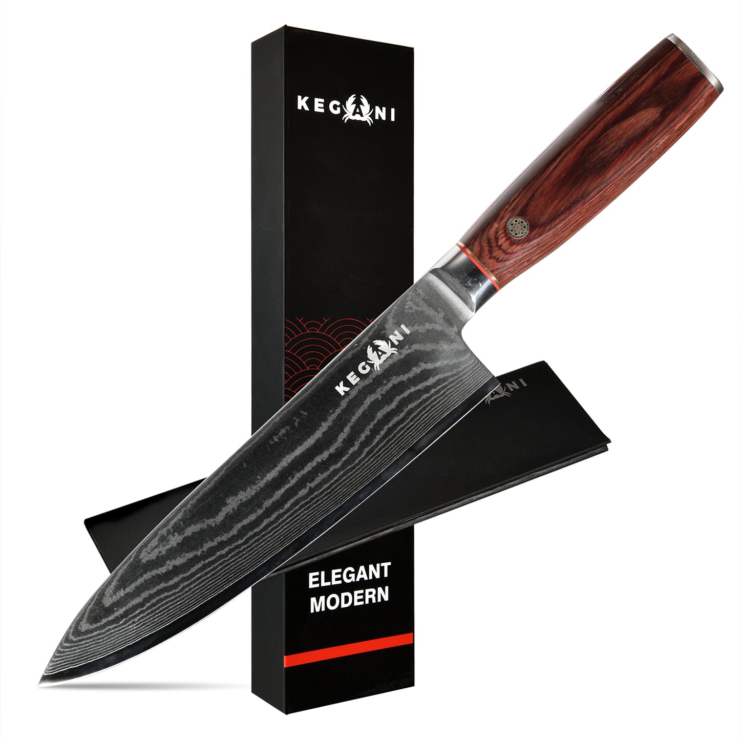 Damascus Chef Knife - 8 Inch Full Tang 10Cr15CoMoV Steel with Gift Box