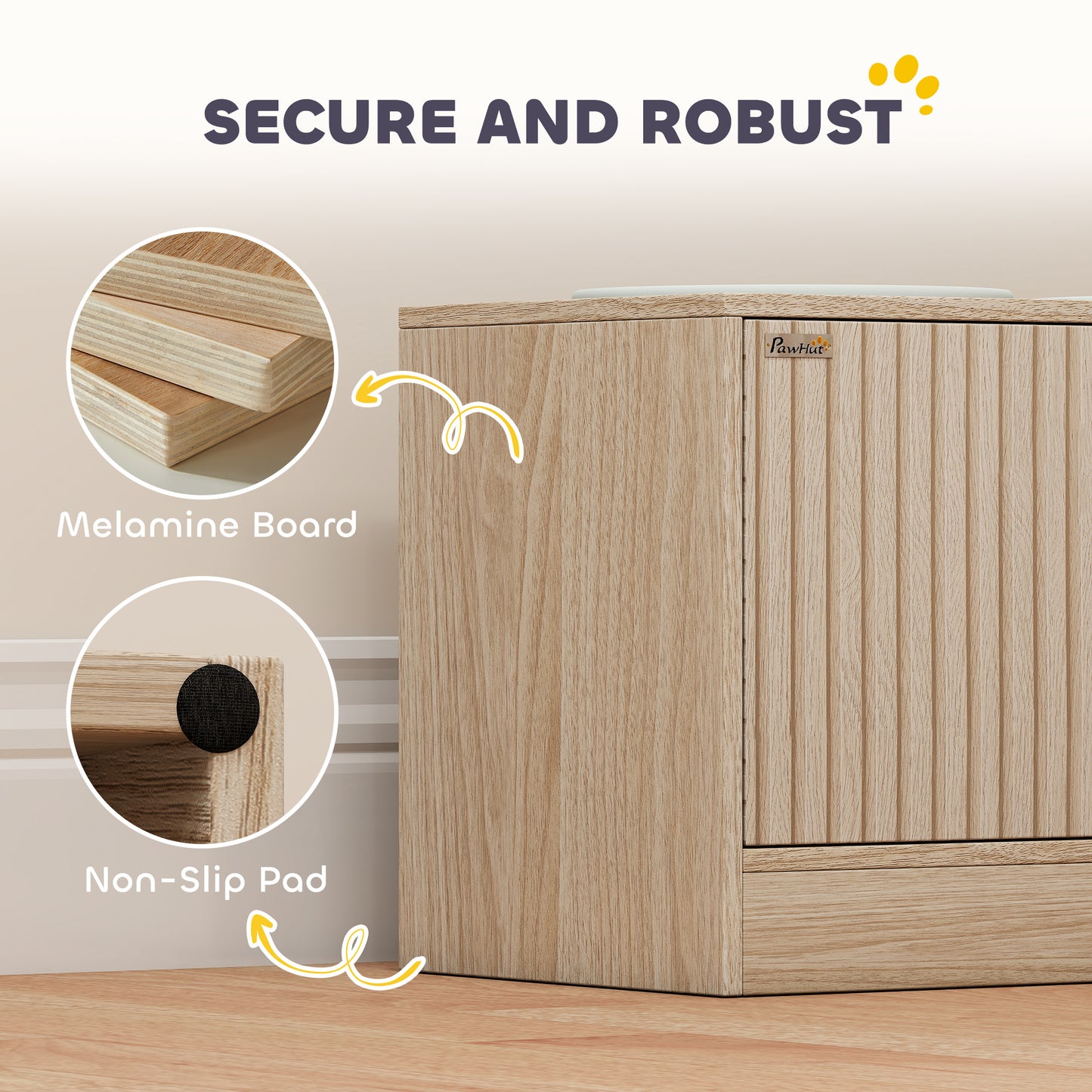 Elevated Dog Feeding Station with Storage Cabinet & Stainless Steel Bowls - Oak