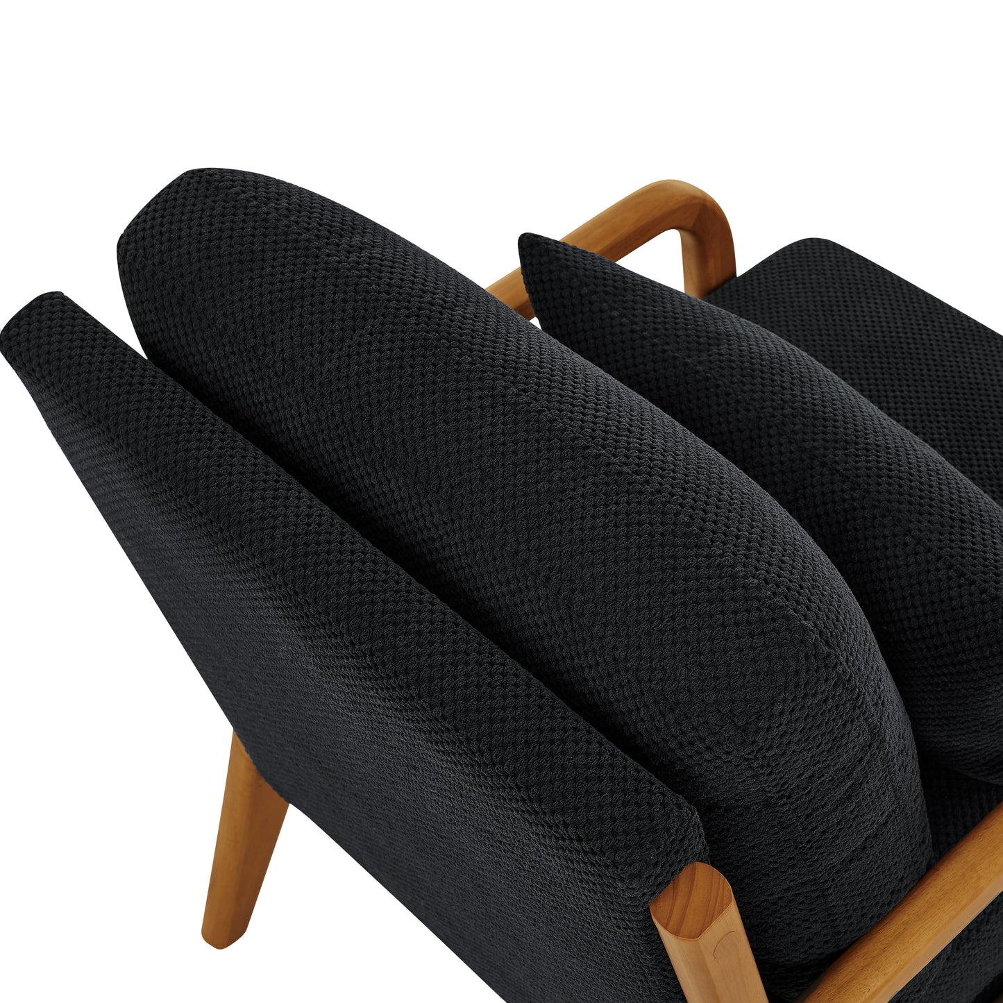 Mid-Century Modern Wooden Lounge Chair - Black Fabric