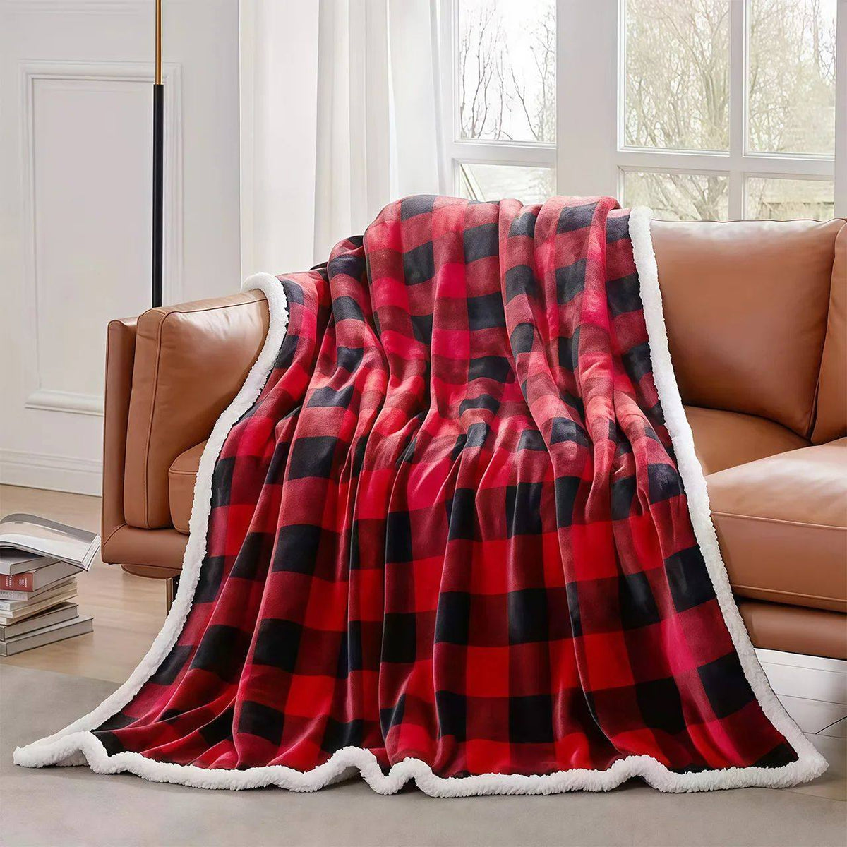 Cozy Sherpa Fleece Buffalo Plaid Blanket - Multiple Sizes & All Seasons