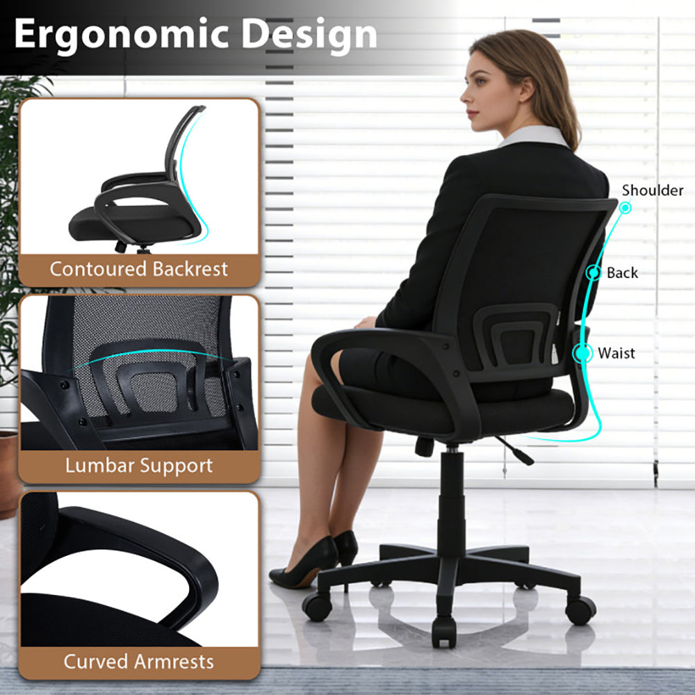 Mid-Back Mesh Office Chair Ergonomic Computer With Lumbar Support