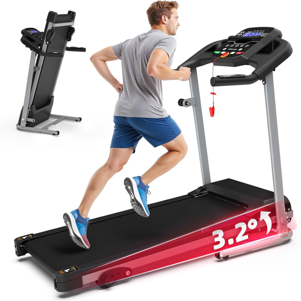 Compact Folding Treadmill for Home - 2.5HP Motor, 3-Level Incline