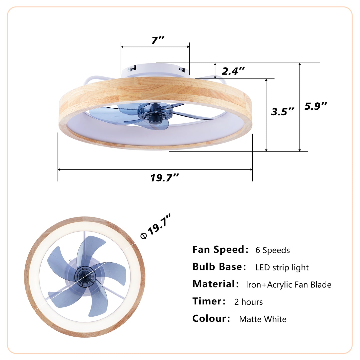 20in Ceiling Fan with Lights and Remote - Dimmable LED Flush Mount, Quiet DC Motor