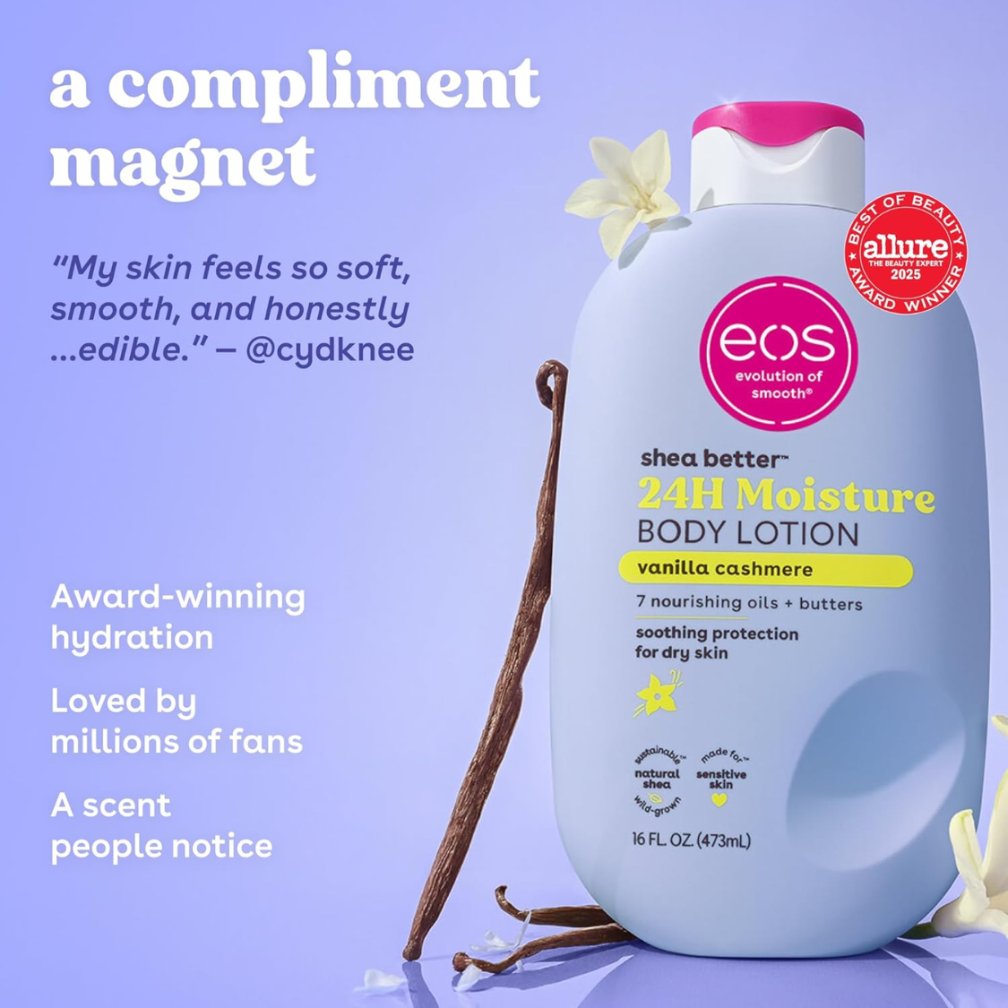 Vanilla Cashmere Shea Butter Body Lotion - 24 Hour Hydrating Skin Care