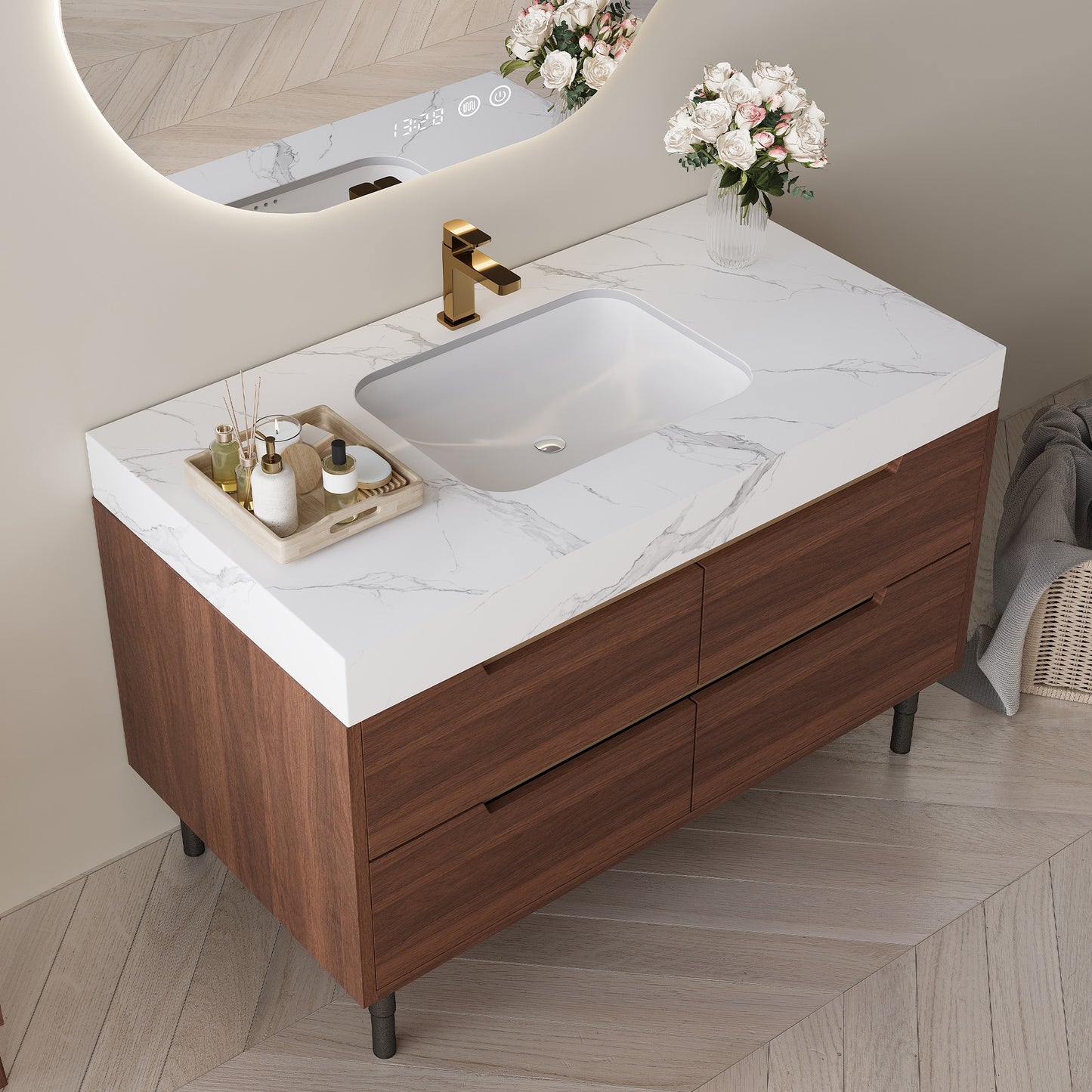 35.4" Farmhouse Bathroom Vanity with Undermount Sink - Walnut White