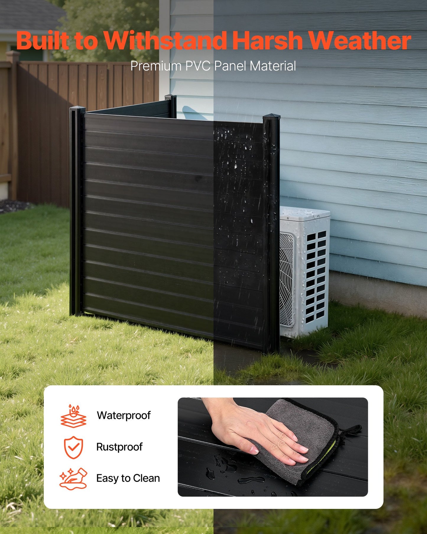 Outdoor Privacy Fence Panels 48x48 Inch Vinyl Fence for Air Conditioner & Trash Cans - Black