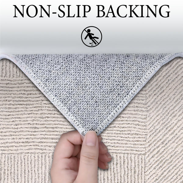 Brown Soft Area Rug - Machine Washable Non-Slip Geometric Design