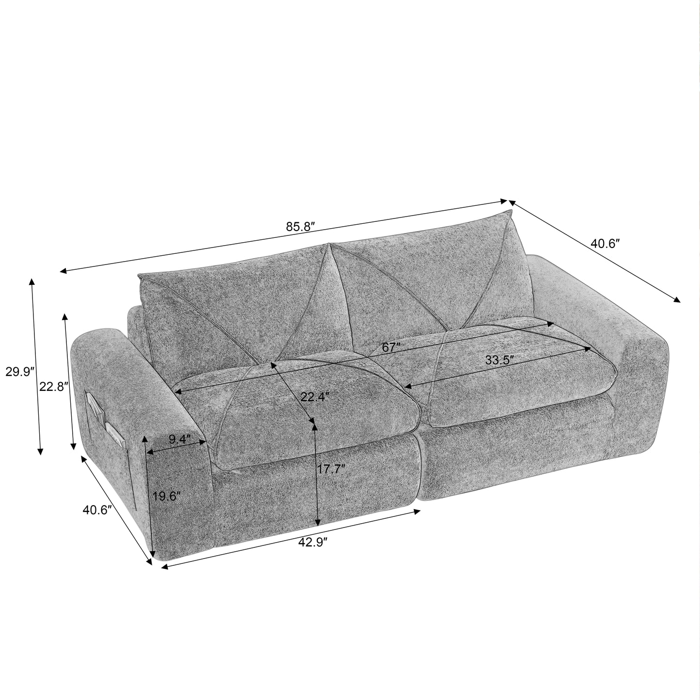Modern Green Chenille Sofa with Foot Pedals - Spacious & Comfortable