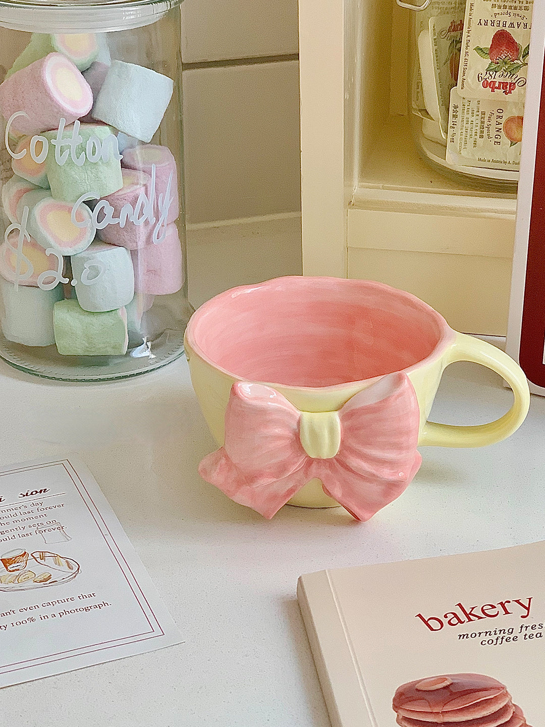 Bowknot Girl Heart Ceramic Mug - White, Black & Pink Drinkware